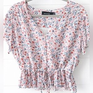 Cottage Core Floral Peplum Blouse Tie Waist Boho Summer Top Size S by Minkpink